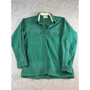 Vintage 80s LL Bean Button Up Shirt Womens Medium Green Utility Pockets Workwear
